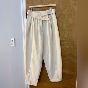 Vintage High-Waist Pleated Cream Tapered Pants